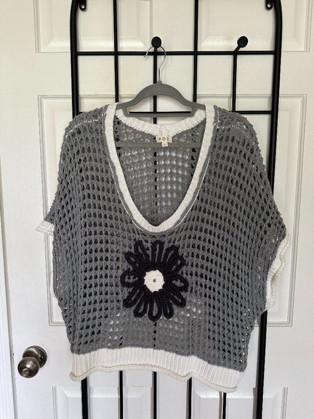 V Neck Crochet Vest with flower Large